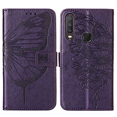 Funda de Cuero Cartera con Soporte Mariposa Carcasa Y01B para Vivo Y11 Morado