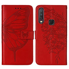 Funda de Cuero Cartera con Soporte Mariposa Carcasa Y01B para Vivo Y11 Rojo