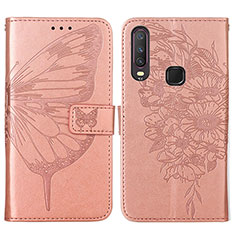 Funda de Cuero Cartera con Soporte Mariposa Carcasa Y01B para Vivo Y12 Oro Rosa