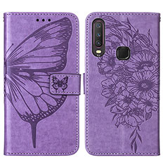 Funda de Cuero Cartera con Soporte Mariposa Carcasa Y01B para Vivo Y17 Purpura Claro