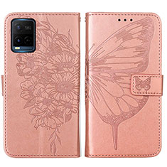 Funda de Cuero Cartera con Soporte Mariposa Carcasa Y01B para Vivo Y21 Oro Rosa