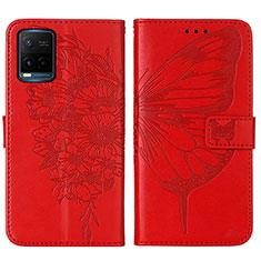 Funda de Cuero Cartera con Soporte Mariposa Carcasa Y01B para Vivo Y21e Rojo