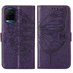 Funda de Cuero Cartera con Soporte Mariposa Carcasa Y01B para Vivo Y21G Morado