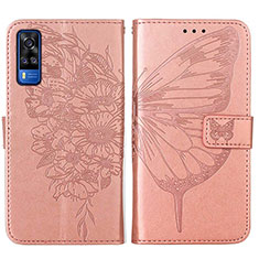 Funda de Cuero Cartera con Soporte Mariposa Carcasa Y01B para Vivo Y31 (2021) Oro Rosa