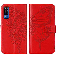 Funda de Cuero Cartera con Soporte Mariposa Carcasa Y01B para Vivo Y31 (2021) Rojo