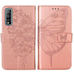 Funda de Cuero Cartera con Soporte Mariposa Carcasa Y01B para Vivo Y50t Oro Rosa