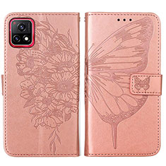 Funda de Cuero Cartera con Soporte Mariposa Carcasa Y01B para Vivo Y52s 5G Oro Rosa