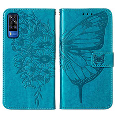 Funda de Cuero Cartera con Soporte Mariposa Carcasa Y01B para Vivo Y53s 4G Azul