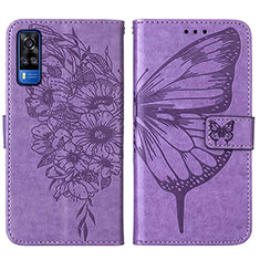 Funda de Cuero Cartera con Soporte Mariposa Carcasa Y01B para Vivo Y53s NFC Purpura Claro