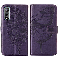 Funda de Cuero Cartera con Soporte Mariposa Carcasa Y01B para Vivo Y70S 5G Morado