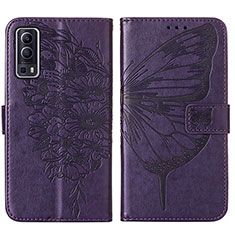 Funda de Cuero Cartera con Soporte Mariposa Carcasa Y01B para Vivo Y72 5G Morado