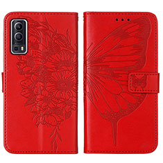 Funda de Cuero Cartera con Soporte Mariposa Carcasa Y01B para Vivo Y72 5G Rojo