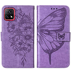 Funda de Cuero Cartera con Soporte Mariposa Carcasa Y01B para Vivo Y72 India Purpura Claro