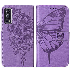 Funda de Cuero Cartera con Soporte Mariposa Carcasa Y01B para Vivo Y75s 5G Purpura Claro