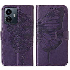 Funda de Cuero Cartera con Soporte Mariposa Carcasa Y01B para Vivo Y77 5G Morado