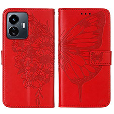 Funda de Cuero Cartera con Soporte Mariposa Carcasa Y01B para Vivo Y77 5G Rojo