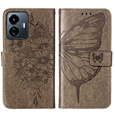 Funda de Cuero Cartera con Soporte Mariposa Carcasa Y01B para Vivo Y77e 5G Gris