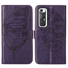 Funda de Cuero Cartera con Soporte Mariposa Carcasa Y01B para Xiaomi Mi 10S 5G Morado