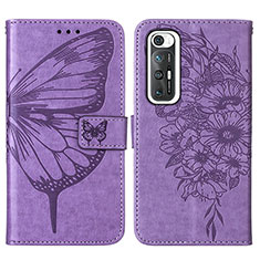 Funda de Cuero Cartera con Soporte Mariposa Carcasa Y01B para Xiaomi Mi 10S 5G Purpura Claro