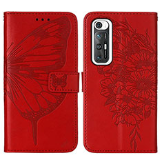 Funda de Cuero Cartera con Soporte Mariposa Carcasa Y01B para Xiaomi Mi 10S 5G Rojo