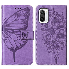 Funda de Cuero Cartera con Soporte Mariposa Carcasa Y01B para Xiaomi Poco F3 5G Purpura Claro