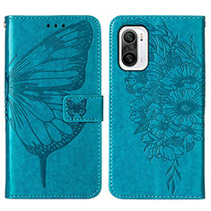 Funda de Cuero Cartera con Soporte Mariposa Carcasa Y01B para Xiaomi Redmi K40 5G Azul