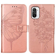 Funda de Cuero Cartera con Soporte Mariposa Carcasa Y01B para Xiaomi Redmi K40 5G Oro Rosa