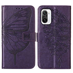 Funda de Cuero Cartera con Soporte Mariposa Carcasa Y01B para Xiaomi Redmi K40 Pro+ Plus 5G Morado