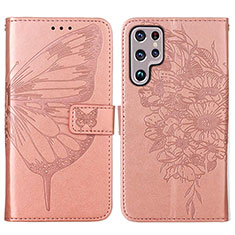 Funda de Cuero Cartera con Soporte Mariposa Carcasa Y06B para Samsung Galaxy S21 Ultra 5G Oro Rosa