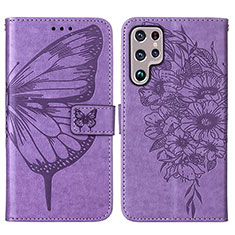 Funda de Cuero Cartera con Soporte Mariposa Carcasa Y06B para Samsung Galaxy S22 Ultra 5G Purpura Claro