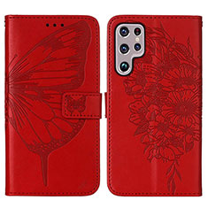 Funda de Cuero Cartera con Soporte Mariposa Carcasa Y06B para Samsung Galaxy S22 Ultra 5G Rojo