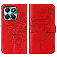 Funda de Cuero Cartera con Soporte Mariposa Carcasa YB1 para Huawei Honor X6a Rojo