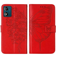 Funda de Cuero Cartera con Soporte Mariposa Carcasa YB1 para Motorola Moto E13 Rojo