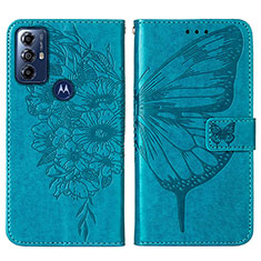 Funda de Cuero Cartera con Soporte Mariposa Carcasa YB1 para Motorola Moto G Play (2023) Azul