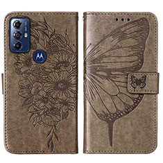 Funda de Cuero Cartera con Soporte Mariposa Carcasa YB1 para Motorola Moto G Play (2023) Gris