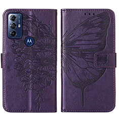 Funda de Cuero Cartera con Soporte Mariposa Carcasa YB1 para Motorola Moto G Play (2023) Morado