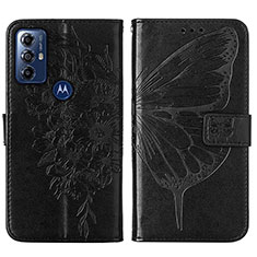 Funda de Cuero Cartera con Soporte Mariposa Carcasa YB1 para Motorola Moto G Play (2023) Negro