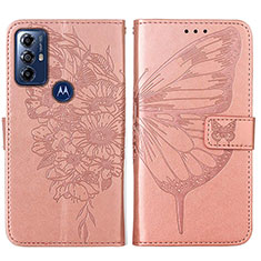 Funda de Cuero Cartera con Soporte Mariposa Carcasa YB1 para Motorola Moto G Play Gen 2 Oro Rosa