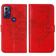 Funda de Cuero Cartera con Soporte Mariposa Carcasa YB1 para Motorola Moto G Play Gen 2 Rojo