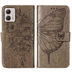 Funda de Cuero Cartera con Soporte Mariposa Carcasa YB1 para Motorola Moto G53 5G Gris