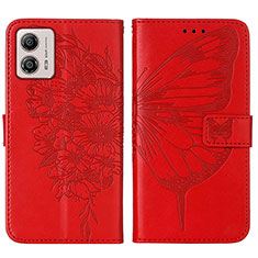 Funda de Cuero Cartera con Soporte Mariposa Carcasa YB1 para Motorola Moto G53 5G Rojo