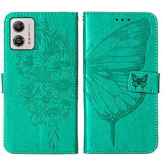 Funda de Cuero Cartera con Soporte Mariposa Carcasa YB1 para Motorola Moto G53 5G Verde