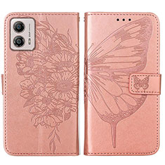 Funda de Cuero Cartera con Soporte Mariposa Carcasa YB1 para Motorola Moto G53j 5G Oro Rosa