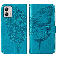 Funda de Cuero Cartera con Soporte Mariposa Carcasa YB1 para Motorola Moto G53y 5G Azul