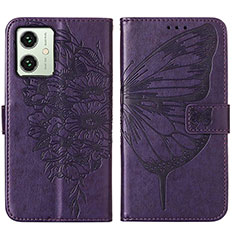 Funda de Cuero Cartera con Soporte Mariposa Carcasa YB1 para Motorola Moto G54 5G Morado