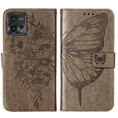 Funda de Cuero Cartera con Soporte Mariposa Carcasa YB1 para Motorola Moto G72 Gris