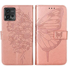 Funda de Cuero Cartera con Soporte Mariposa Carcasa YB1 para Motorola Moto G72 Oro Rosa