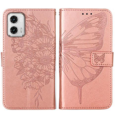 Funda de Cuero Cartera con Soporte Mariposa Carcasa YB1 para Motorola Moto G73 5G Oro Rosa