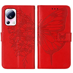 Funda de Cuero Cartera con Soporte Mariposa Carcasa YB1 para Xiaomi Civi 2 5G Rojo