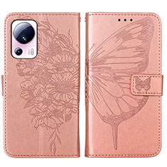 Funda de Cuero Cartera con Soporte Mariposa Carcasa YB1 para Xiaomi Mi 13 Lite 5G Oro Rosa